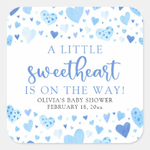 Sticker Carré Baby shower de la Saint Valentin Blue Little Sweet