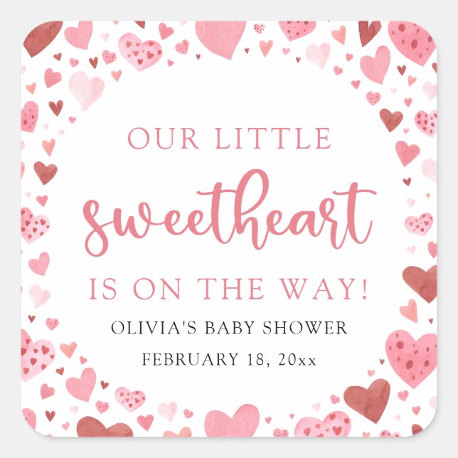 Sticker Carré Baby shower de la Saint Valentin Pink Little Sweet (Devant)