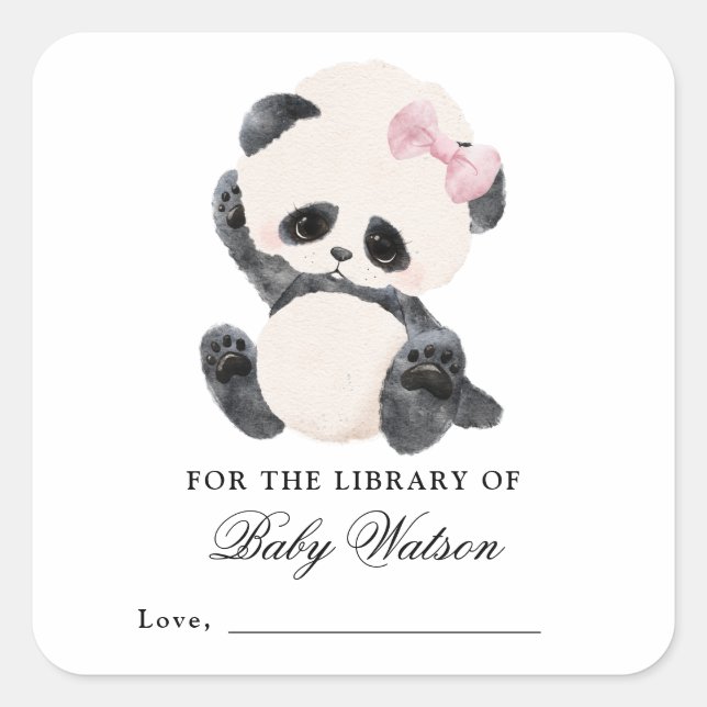Sticker Carré Baby shower de livres de la bibliothèque Panda (Devant)