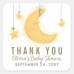 Sticker Carré Baby shower de Merci des étoiles de la lune souria