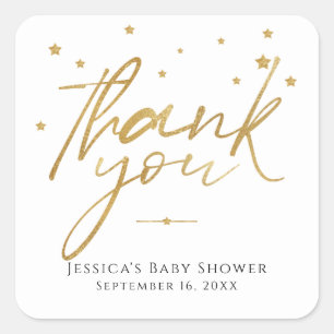 Sticker Carré Baby shower de Merci Gold Stars