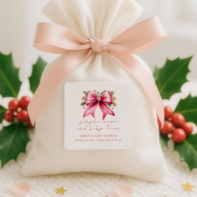 Sticker Carré Baby shower de Noël Merci Coquette Rose (Créateur téléchargé)