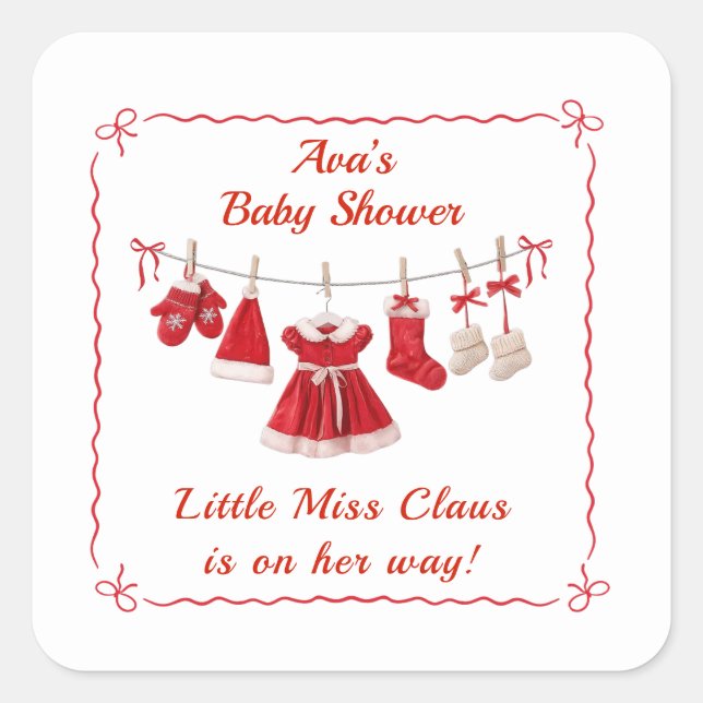 Sticker Carré Baby shower de Noël | Père Noël Vêtements rouge et (Devant)