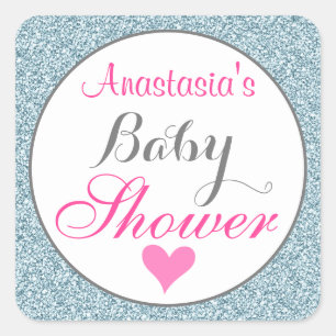 Sticker Carré Baby shower de Parties scintillant Fille Glam Pink