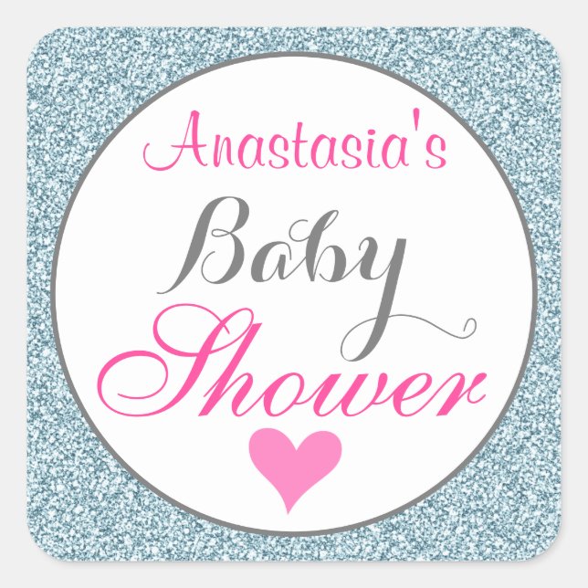 Sticker Carré Baby shower de Parties scintillant Fille Glam Pink (Devant)