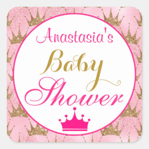 Sticker Carré Baby shower de Parties scintillant Rose et Or Hot 