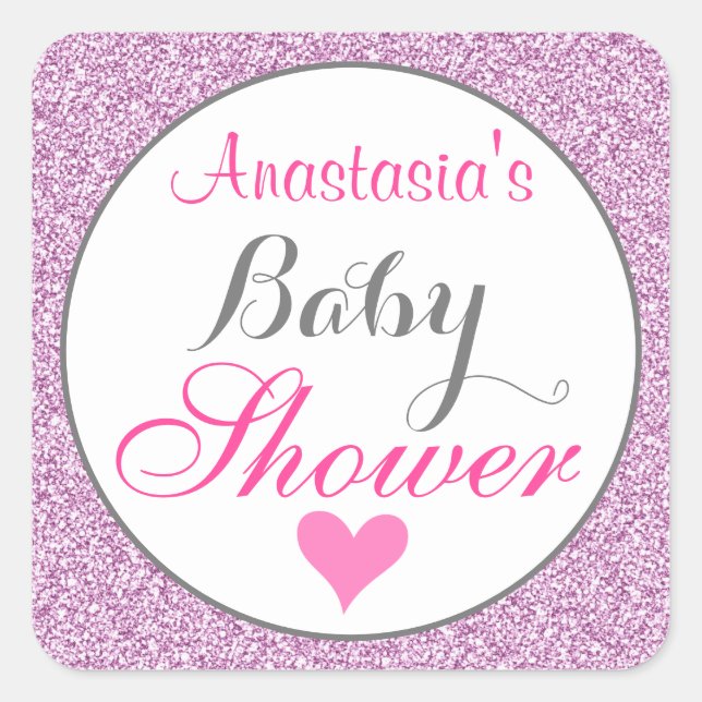 Sticker Carré Baby shower de Parties scintillant violet Fille et (Devant)