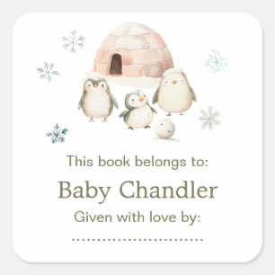 Sticker Carré Baby shower de pingouins d'hiver