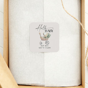 Sticker Carré Baby shower de poussette de bébé de Boho neutre po