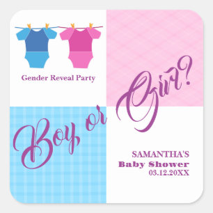 Sticker Carré Baby shower de révélation de genre garçon ou fille