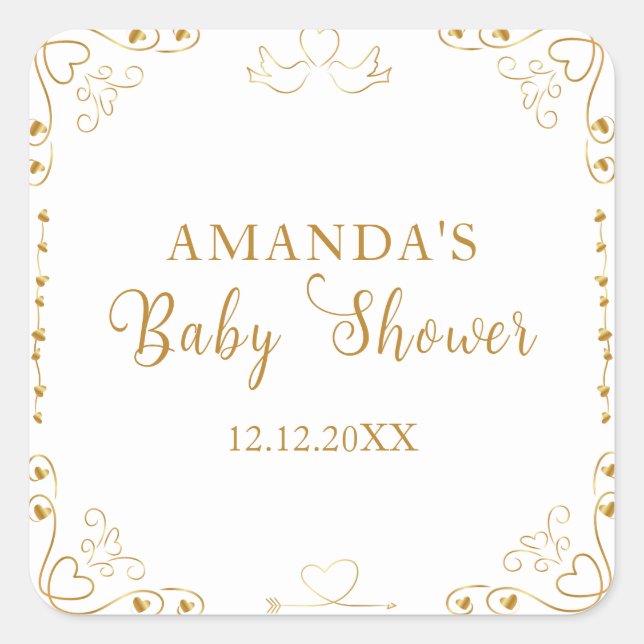 Sticker Carré Baby shower de Saint-Valentin Gold Elegant (Devant)