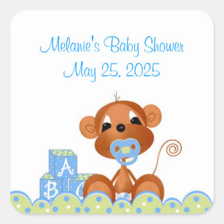 Sticker Carré Baby shower de singe garçon