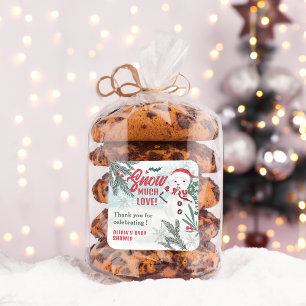 Sticker Carré Baby shower de snowman de pin vert d'hiver merci