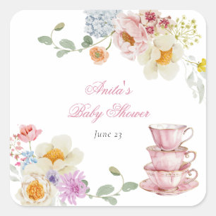 Sticker Carré Baby shower de thé fleur sauvage