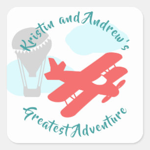 Sticker Carré Baby shower de transport Sky Adventure