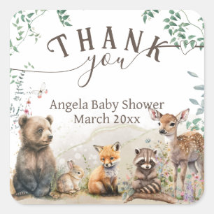 Sticker Carré Baby shower de verdure des animaux des bois