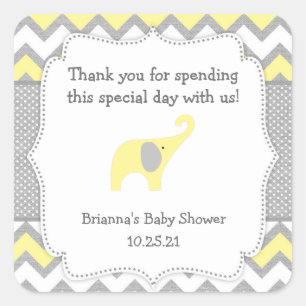 Sticker Carré Baby shower d'éléphant jaune rustique favoriser au