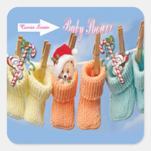 Sticker Carré Baby shower des bottes