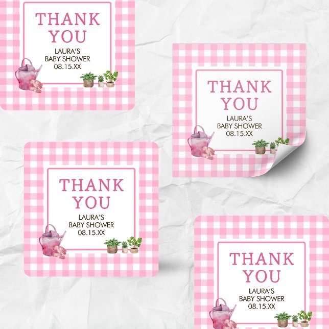 Sticker Carré Baby shower des fermiers à culture locale rose (Pink Farmers Market Locally Grown Baby Shower Square Sticker )