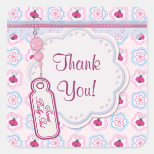 Sticker Carré Baby shower des fleurs de coccinelle - Merci