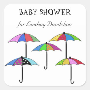 Sticker Carré Baby shower des parapluies colorés