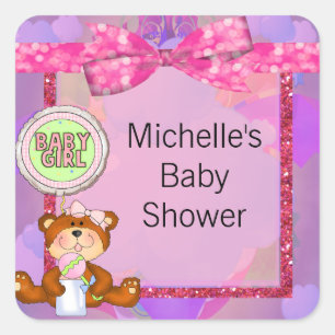 Sticker Carré Baby shower d'étincelle de parties scintillantes