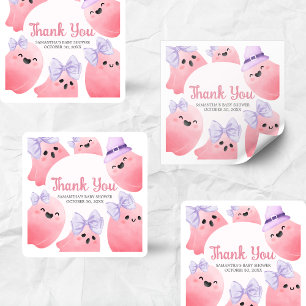 Sticker Carré Baby shower d'Halloween de Little Boo rose