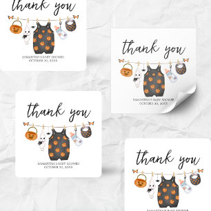 Sticker Carré Baby shower d'Halloween du petit Citrouille Boo
