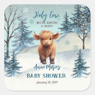 Sticker Carré Baby shower d'hiver de la Vache Sainte-Vache sur l
