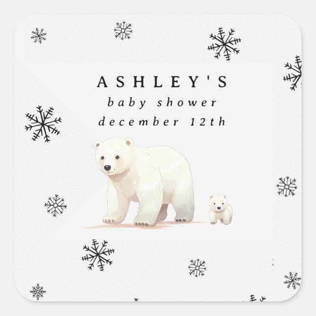 Sticker Carré Baby shower d'hiver de l'ours polaire (Devant)