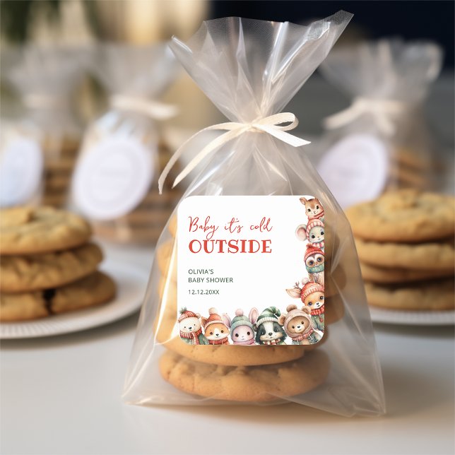 Sticker Carré Baby shower d'hiver de Noël pour les animaux des b (Créateur téléchargé)