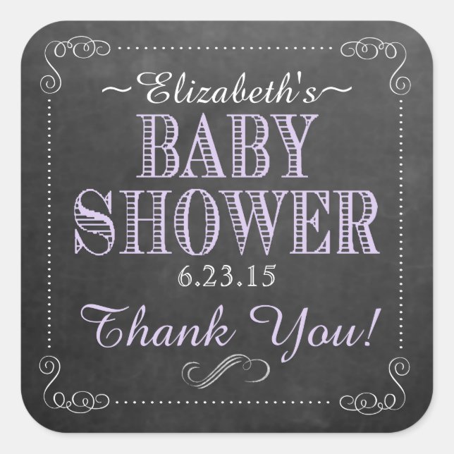 Sticker Carré Baby shower d'image tableau noir violet (Devant)