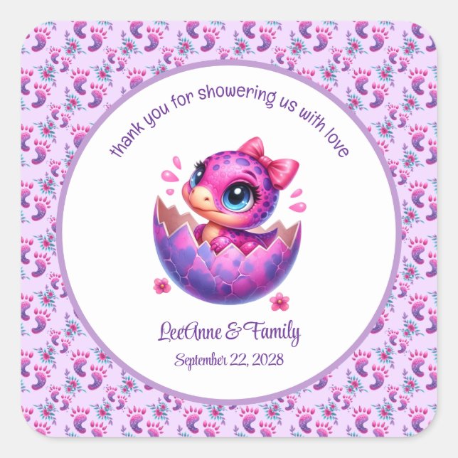 Sticker Carré baby shower Dinosaur "Hatching Bientôt" (Devant)