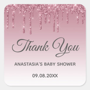 Sticker Carré Baby shower d'Merci d'or Glam Purple Rose Rose