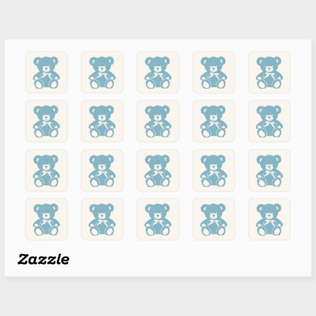 Sticker Carré baby shower d'ours en peluche (Feuille)