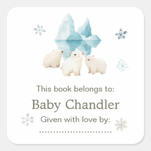 Sticker Carré Baby shower d'ours polaires d'hiver