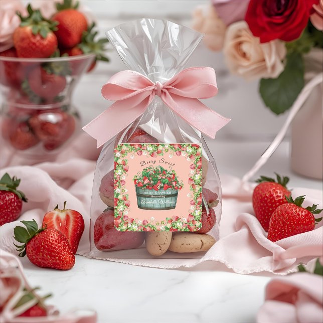 Sticker Carré baby shower doux baies baby shower invitation (Créateur téléchargé)