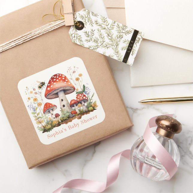 Sticker Carré Baby shower du champignon Floral Bee Worm (Cadeaux)