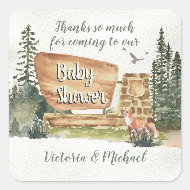 Sticker Carré Baby shower du parc national Adventure Woodland (Devant)