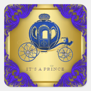 Sticker Carré Baby Shower du Prince en Bleu Royal et Or