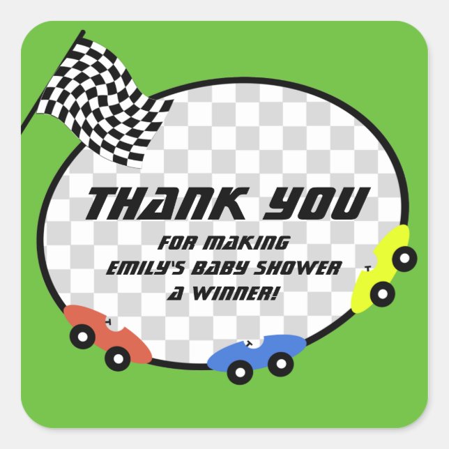 Sticker Carré Baby shower du temps de course (Devant)