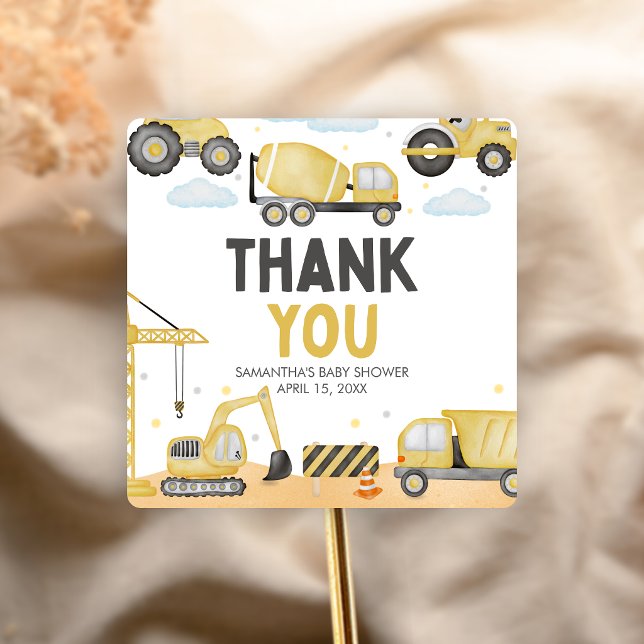 Sticker Carré Baby Shower En Cours de Construction (Caution Baby Under Construction Baby Shower Sticker)