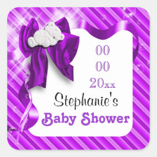Sticker Carré Baby shower en faveur de l'ours faire-part