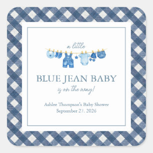 Sticker Carré Baby Shower en Jean Bleu