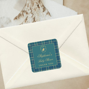 Sticker Carré Baby shower équestre classique Polo vert