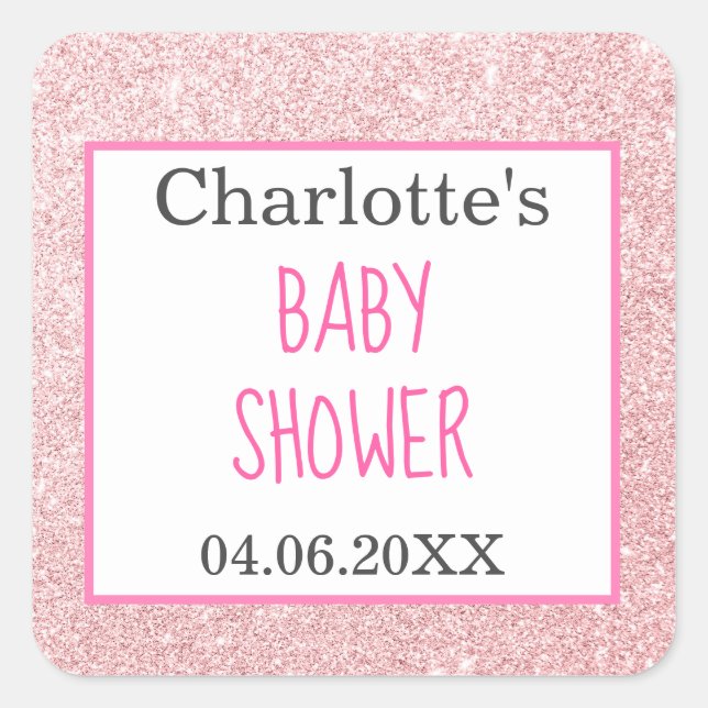 Sticker Carré Baby shower étincelant de Parties scintillant Rose (Devant)