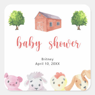 Sticker Carré Baby shower ferme - baby shower