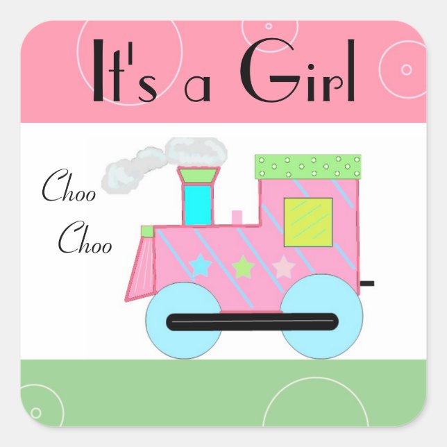 Sticker Carré Baby shower ferroviaire de Pink Choo Choo (Devant)