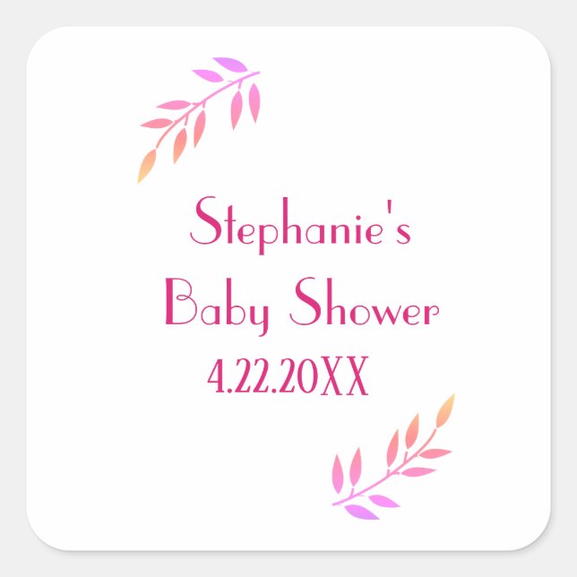 Sticker Carré Baby shower Feuille rose Motif Filles Fille mignon (Devant)