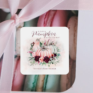 Sticker Carré Baby shower fille Citrouille rose